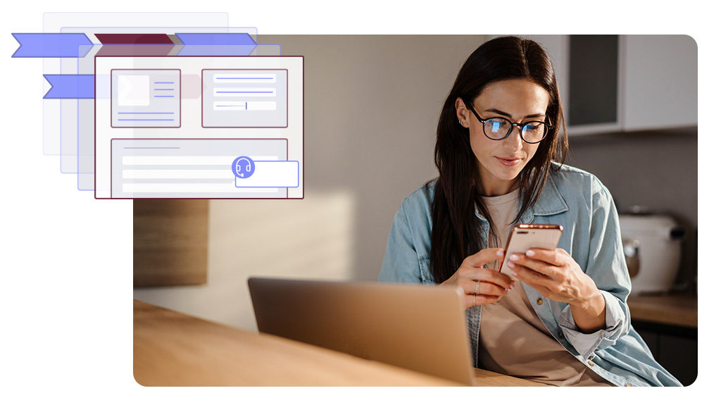 Stylized image of a woman looking at information on her cellphone