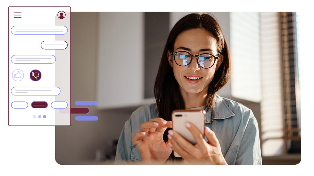 Stylized image of a woman looking at information on their phone