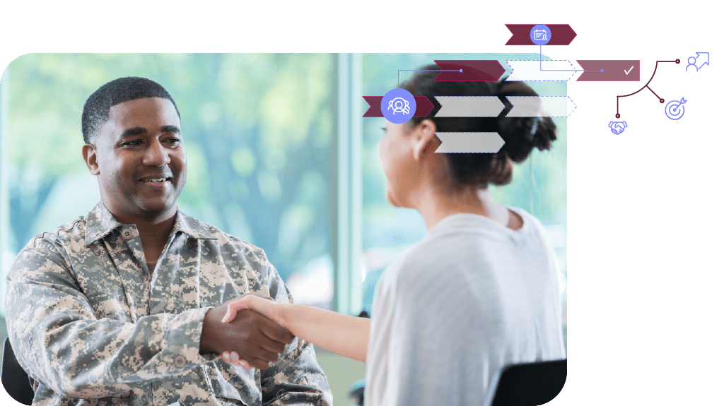 Stylized stock image of a member of the armed forces shaking hands with someone