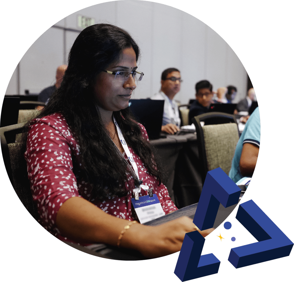 Stylized photo of a woman in a conference room at a computer