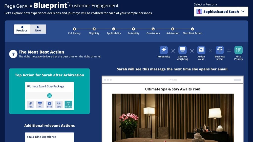 Simulate AI-driven next best actions across customer interactions and journeys with Pega Customer Engagement Blueprint