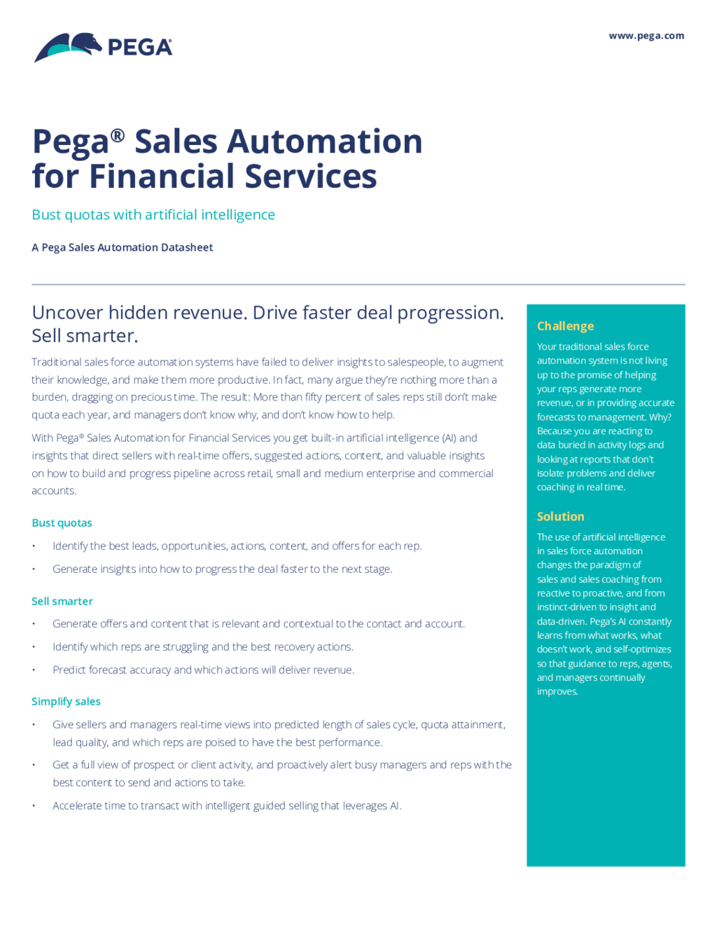 Pega Sales Automation for Financial Services (Data Sheet)