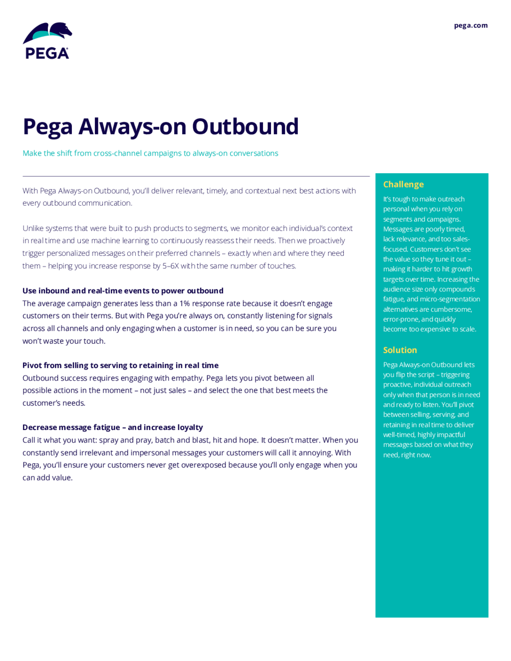 Pega Always-on outbound Data Sheet