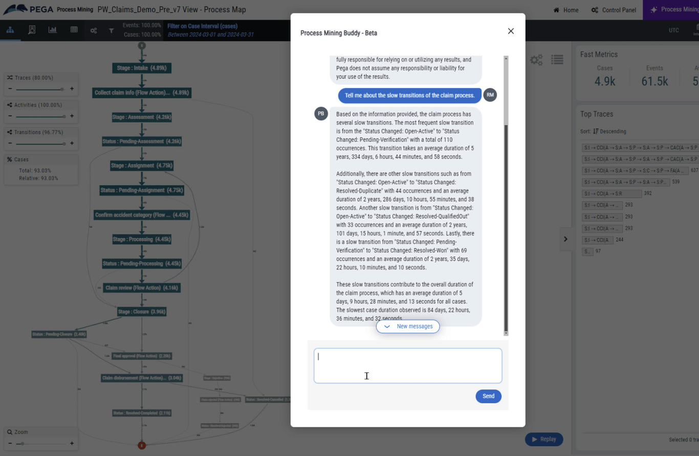 Screenshot of Process Mining Assistant in action