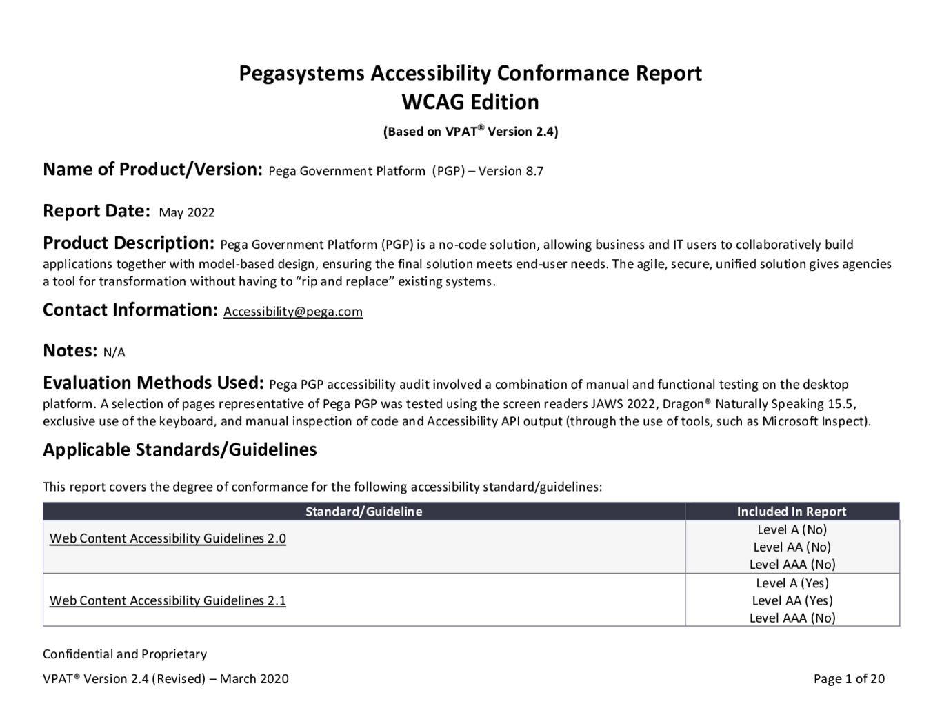 Voluntary Product Accessibility Template for Pega v8.7
