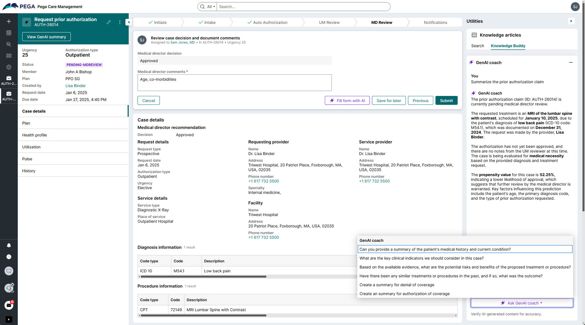 Screenshot of Pega's unified process for care management