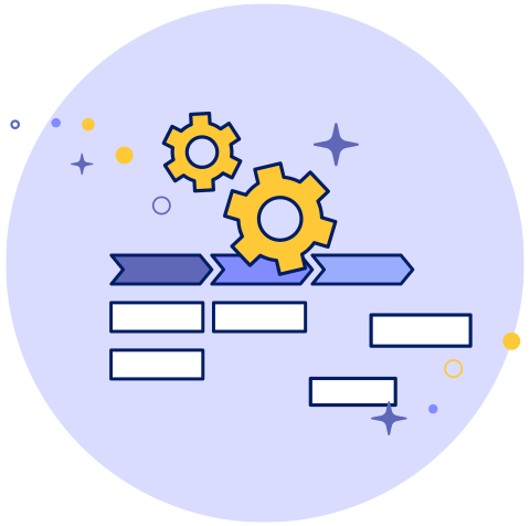 Stylized graphic depicting business operations