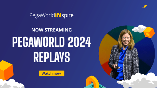 Promotional image for the PegaWorld iNspire 2024 replays page